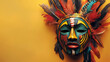 © Thiago - African tribal wooden mask adorned with feathers and colorful paint. African Tribal Ceremony. Illustration
