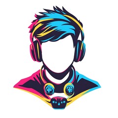 Sticker - Gamer Avatar,  Male Character with Headphones and Controller in Neon Colors