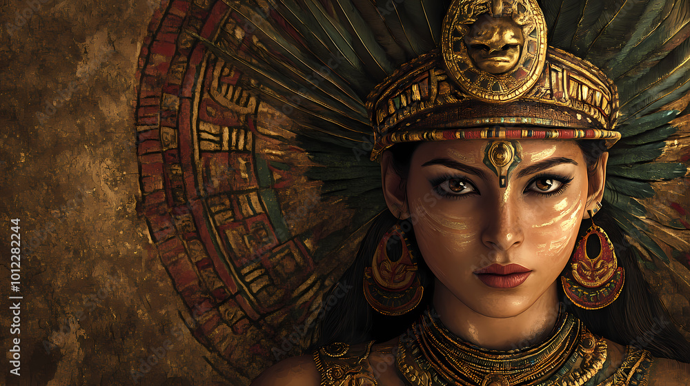 Beautiful woman in the goddess inca empire beauty style background, ai ...