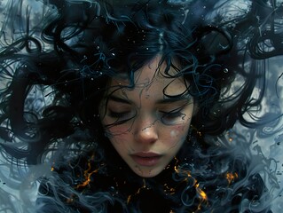 Poster - Dreamy Underwater Portrait of a Woman with Flowing Hair