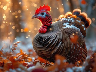 Poster - Wild Turkey in Autumn Forest - Close-up Photography