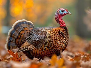 Wall Mural - Wild Turkey in Autumn Leaves - Nature Photography