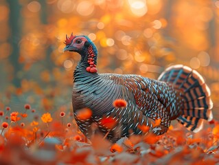 Poster - Wild Turkey in Autumn Forest - Vibrant Bird Photography