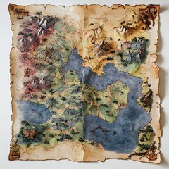 Wall Mural - Vintage Hand Drawn Treasure Map with Mountains, Rivers, and a Large Body of Water