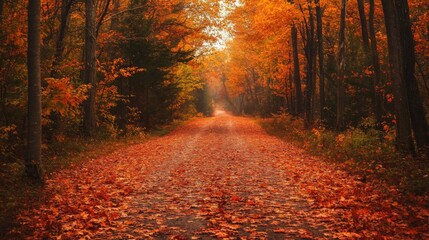 Wall Mural - A Path Through a Forest Covered in Autumn Leaves