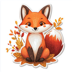 red fox with leaves