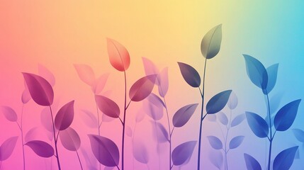 Wall Mural - Colorful Gradient Background with Silhouette Leaves