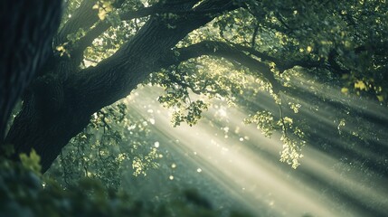 Sticker - Sunlight Streaming Through Lush Green Forest Canopy