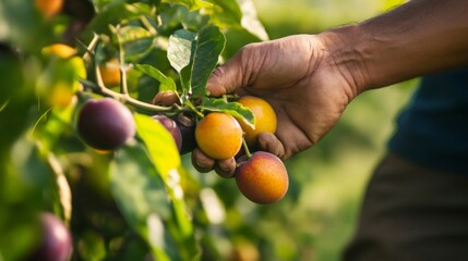 Wall Mural - Hand Picking Ripe Fruit from a Branch