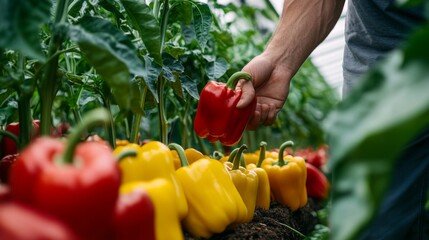 Poster - A Farmer's Hand Picking a Ripe Red Bell Pepper from a Plant