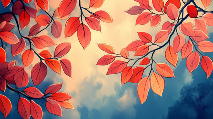 Wall Mural - Red leaves against a blue sky