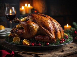 Tender turkey pieces ready to celebrate Christmas alongside the proud American flag