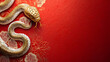 © Jorgarsan - A golden snake gracefully coils on a vivid red background adorned with intricate floral patterns, symbolizing prosperity and good fortune.  Chinese New Year celebration