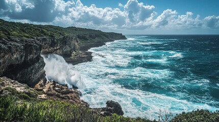 Sticker - Serene Coastal Landscape with Turbulent Waves