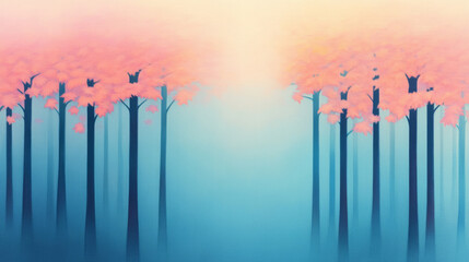 Poster - Pink and blue forest with fog