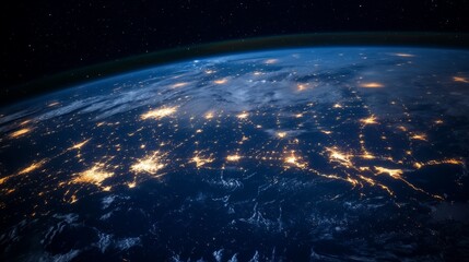 Canvas Print - Planet Earth at night with visible light connections generative ai