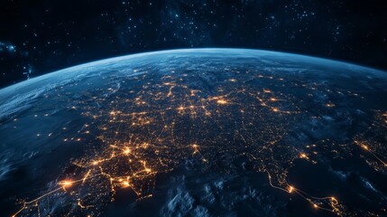 Canvas Print - Planet Earth at night with visible light connections generative ai