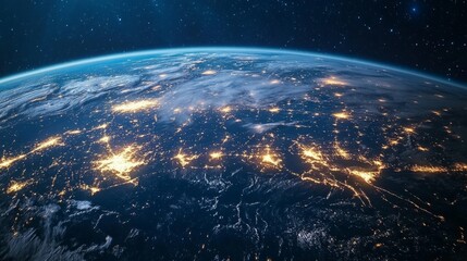 Canvas Print - Planet Earth at night with visible light connections generative ai