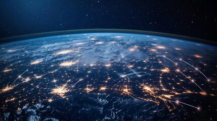 Canvas Print - Planet Earth at night with visible light connections generative ai