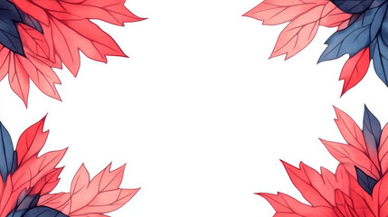 Poster - A vibrant border of pink and blue leaves on a white background.