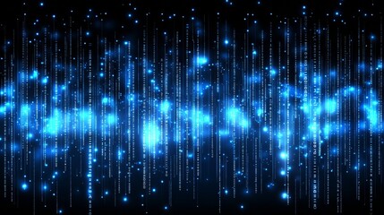 digital data technology concept with a blue binary code background and random binary data matrix.