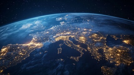 Canvas Print - Planet Earth at night with visible light connections generative ai
