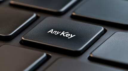 Sticker - A close up of a black keyboard with the word any key on it, AI