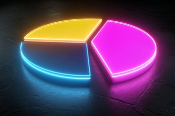 Canvas Print - Modern digital technology and data visualization are symbolized by this neon glowing pie chart.