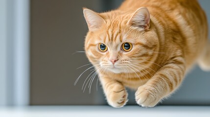 Canvas Print - A close up of a cat flying through the air with its eyes open, AI