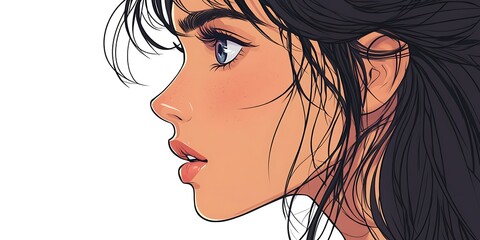 Canvas Print - Anime Style Woman Profile Portrait Illustration