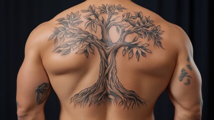 Sticker - A man with a tree tattoo on his back, AI