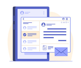 Mobile Phone Screen with Email Notification App for Wireless Network Connection Technology Concept Illustration