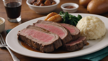 roast beef and gravy on a plate