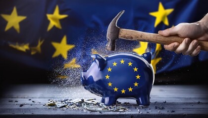 Wall Mural - European Union Piggy Bank Destruction Concept