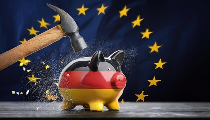 Wall Mural - Breaking German Piggy Bank Symbolizes Economic Crisis