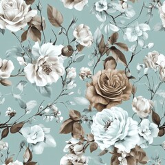 Sticker - Soft pastel color of floral seamless pattern for romantic wallpaper and banner background.  