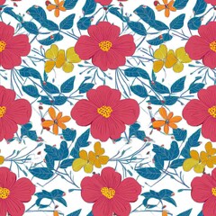 Sticker - flowers and foliage colorful pattern spring summer background. 