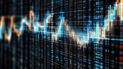 Wall Mural - economic indicators of inflation with neon blue accents set against a digital technology pattern in 