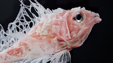 Red Fish in a White Net - A Delicate Underwater Portrait