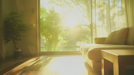 Canvas Print - Warm Sunlight Streaming into a Cozy Living Room