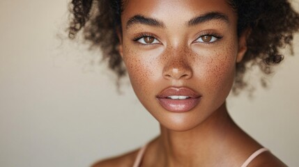 Canvas Print - Close-up Portrait of a Woman with Freckles and Curly Hair