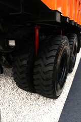 Photo of tires from a large and heavy vehicle, usually trucks, buses and other vehicles