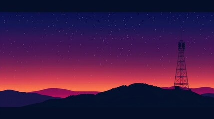 Wall Mural - Serene Sunset with Starry Sky Over Mountains