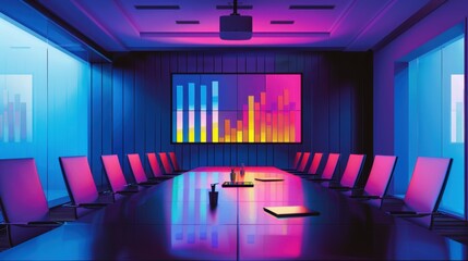 Poster - Modern Conference Room with Colorful Data Display