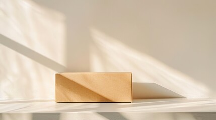 Wall Mural - Simple Brown Box on a Shelf with Soft Shadows