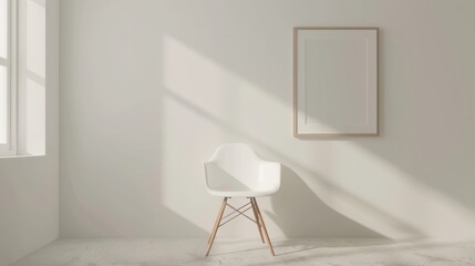 Wall Mural - Minimalist Interior with Chair and Empty Frame