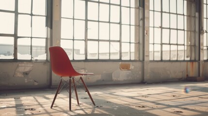 Canvas Print - Stylish Red Chair in Bright Industrial Space