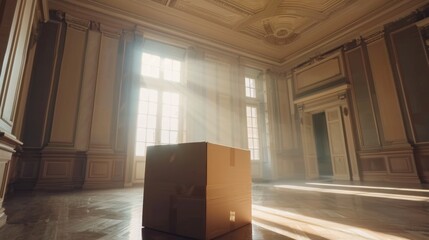 Wall Mural - Sunlight Stream in Elegant Room with Cardboard Box