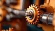 © Lens Legacy - A detailed close-up view of an intricate orange metal gear mechanism, showcasing industrial precision and mechanical engineering expertise with a focus on texture.