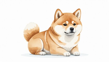 cute fat shiba dog illustration white background